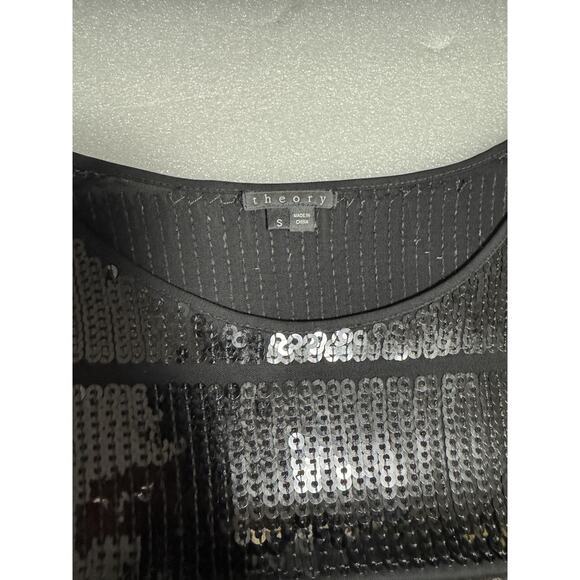 Theory Dress Womens Small Black Harmen Sequin Shift 3/4 Sleeve Mini Party - Picture 11 of 14